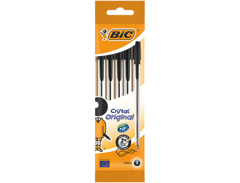 Bic Cristal Original Confezione da 5 penne a sfera - Punta rotonda da 1