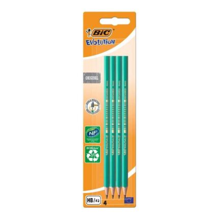 Bic Evolution Confezione da 4 matite a grafite esagonali - Mina HB ultra resistente - Senza legno - Non si scheggia