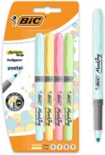 Bic Highlighter Grip Confezione da 4 evidenziatori fluorescenti pastello - Inchiostro a base d'acqua - Punta smussata - Tratto tra 1
