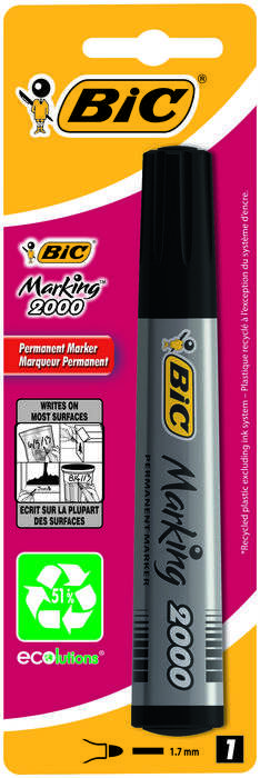 Bic Marking 2000 Ecolutions Pennarello permanente - Inchiostro a base alcolica - Ecologico - Asciugatura rapida - Colore nero