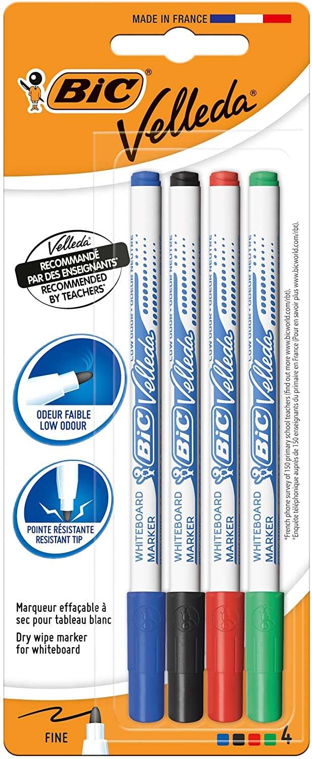 Bic Velleda 1721 Confezione da 4 pennarelli per lavagna - Punta fine - Tratto da 1