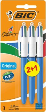 Bic 4 Colours Original Confezione da 3 penne a sfera retrattili - Punta media da 1