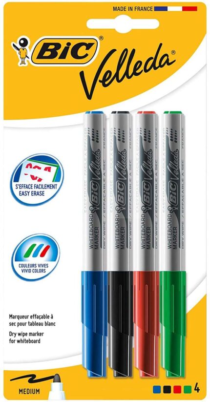 Bic Velleda 1741 Confezione da 4 pennarelli per lavagna - Punta media - Tratto da 1