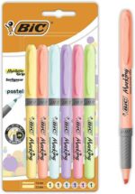 Bic Highlighter Grip Confezione da 6 evidenziatori fluorescenti pastello - Inchiostro a base d'acqua - Punta smussata - Tratto tra 1
