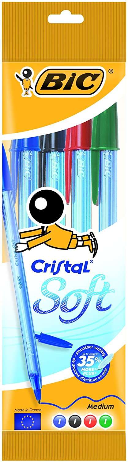 Bic Cristal Soft Confezione da 4 penne a sfera - Punta media da 1
