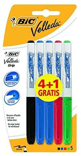 Bic Velleda Grip 4+1 Confezione da 5 pennarelli per lavagna - Zona con impugnatura - Punta media - Tratto da 1
