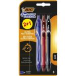 Bic Gel-Ocity Quick Dry 2+1 Confezione da 3 penne a sfera retrattili - Impugnatura in gomma - Punta media da 0