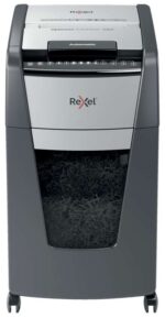 Rexel Optimum AutoFeed 300X Distruggidocumenti automatico con taglio a particelle P-4 - Alimentazione automatica 300 fogli e slot manuale 10 fogli - Funzionamento ininterrotto 60 min - Cestino da 34 L - Colore grigio/argento