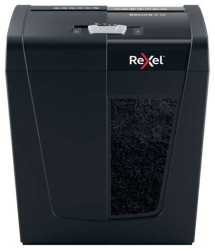 Rexel Secure X10 Distruggidocumenti manuale a taglio a particelle P-4 - Distrugge fino a 10 fogli alla volta - Capacità del cestino 18 L - Colore nero