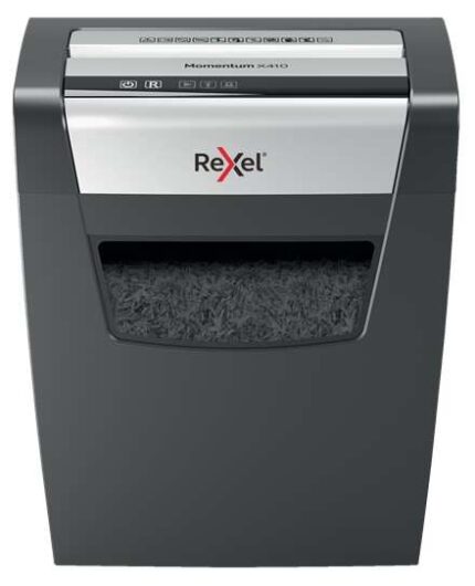 Rexel Momentum X410 Distruggidocumenti manuale a taglio confetti P-4 - Distrugge fino a 10 fogli - Capacità del cestino 23 L - Colore nero/argento