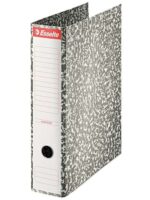 Esselte Raccoglitore a leva formato Folio - Dorso 75 mm - Anello e angolari metallici - Capacità 500 fogli - Rivestimento in carta marmorizzata - Colore grigio marmorizzato
