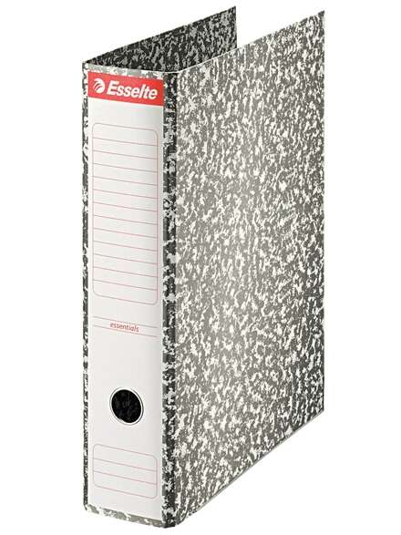 Esselte Raccoglitore a leva formato Folio - Dorso 75 mm - Anello e angolari metallici - Capacità 500 fogli - Rivestimento in carta marmorizzata - Colore grigio marmorizzato