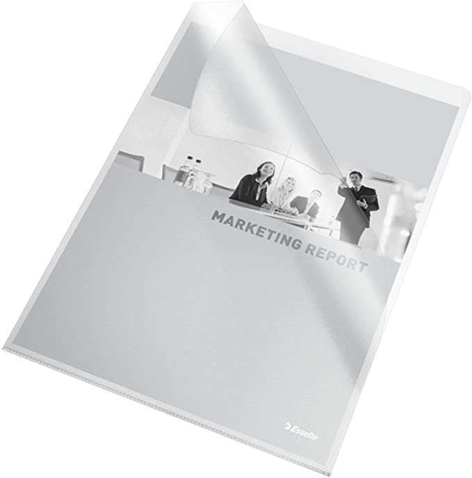Esselte 30Q Confezione da 100 buste con linguetta - Formato Folio - PVC flessibile - Spessore 140 micron - Colore trasparente