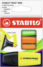 Stabilo Boss Mini Confezione da 3 evidenziatori mini fluorescenti - Tratto da 2 a 5 mm - Inchiostro a base d'acqua - Anti-seccamento - Colori assortiti