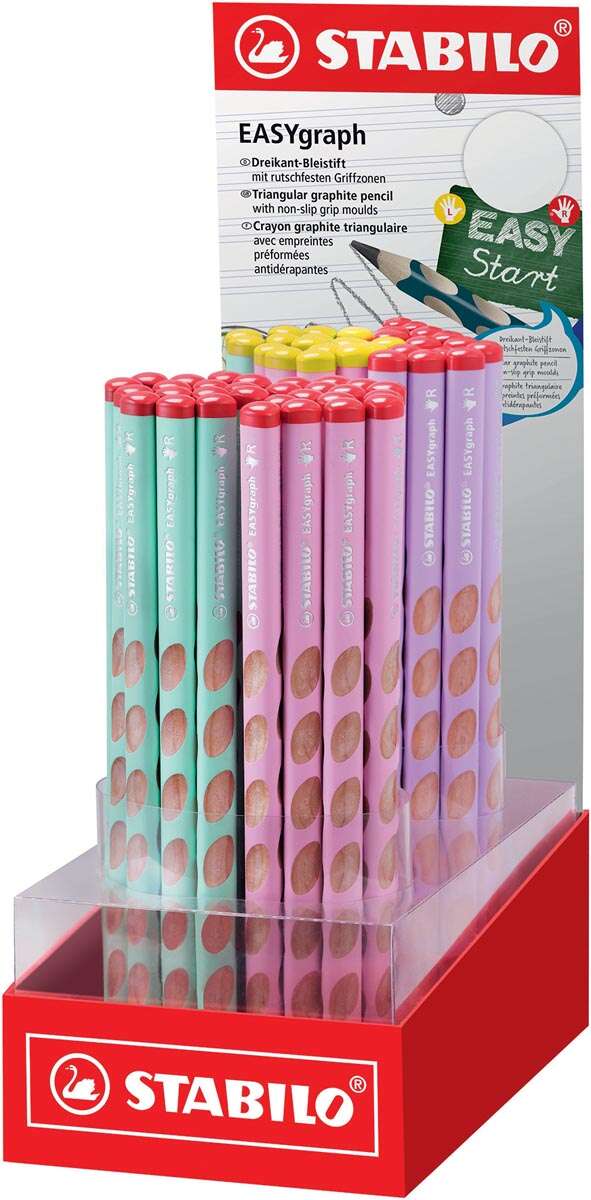 Stabilo Easygraph Pastel Espositore da 60 matite di grafite - Mina HB da 3