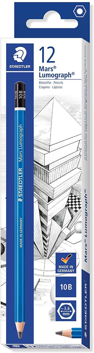 Staedtler Mars Lumograph 100 Matita di grafite esagonale - Miniera 10B - Resistente alla rottura - Legno proveniente da foreste sostenibili