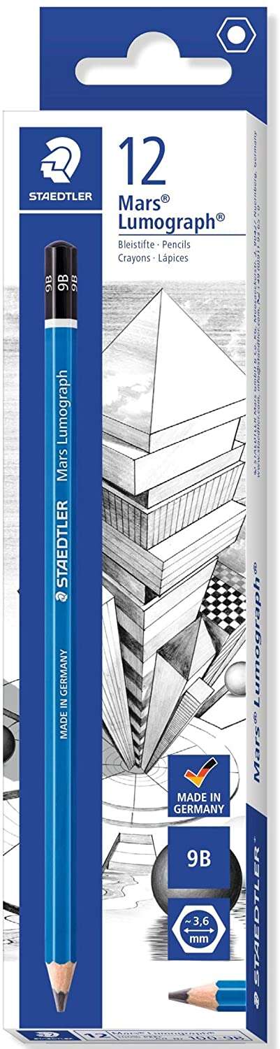 Staedtler Mars Lumograph 100 Matita di grafite esagonale - Miniera 9B - Resistente alla rottura - Legno proveniente da foreste sostenibili