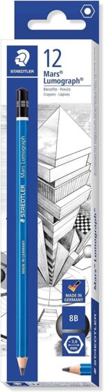 Staedtler Mars Lumograph 100 Matita di grafite esagonale - Miniera 8B - Resistente alla rottura - Legno proveniente da foreste sostenibili