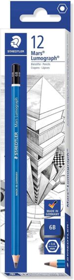 Staedtler Mars Lumograph 100 Matita di grafite esagonale - Miniera 6B - Resistente alla rottura - Legno proveniente da foreste sostenibili