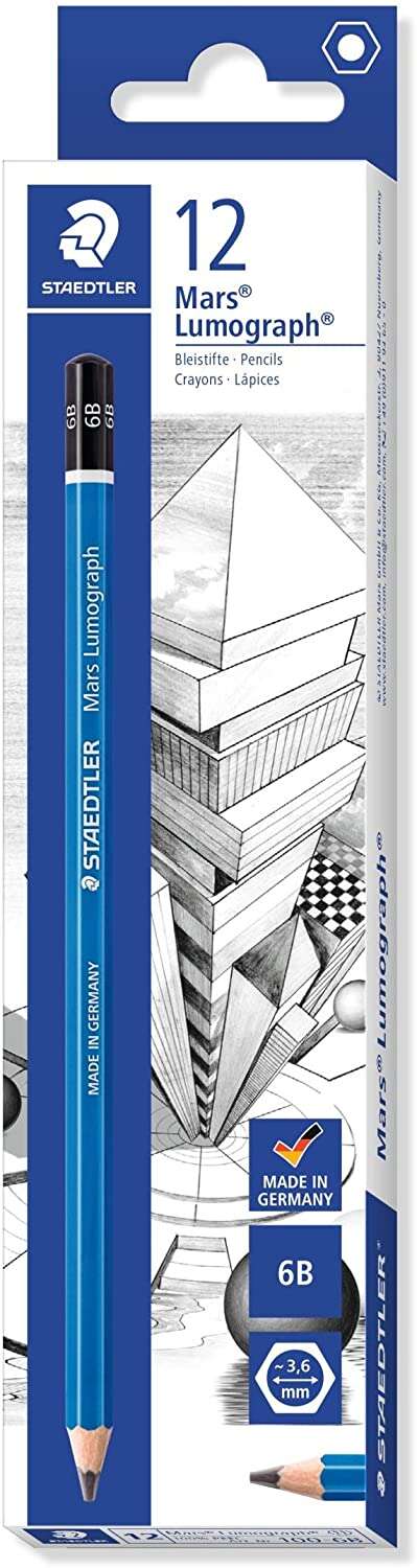 Staedtler Mars Lumograph 100 Matita di grafite esagonale - Miniera 6B - Resistente alla rottura - Legno proveniente da foreste sostenibili