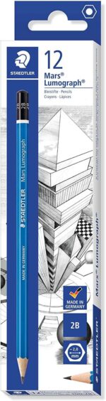 Staedtler Mars Lumograph 100 Matita di grafite esagonale - Miniera 2B - Resistenza alla rottura - Legno proveniente da foreste sostenibili