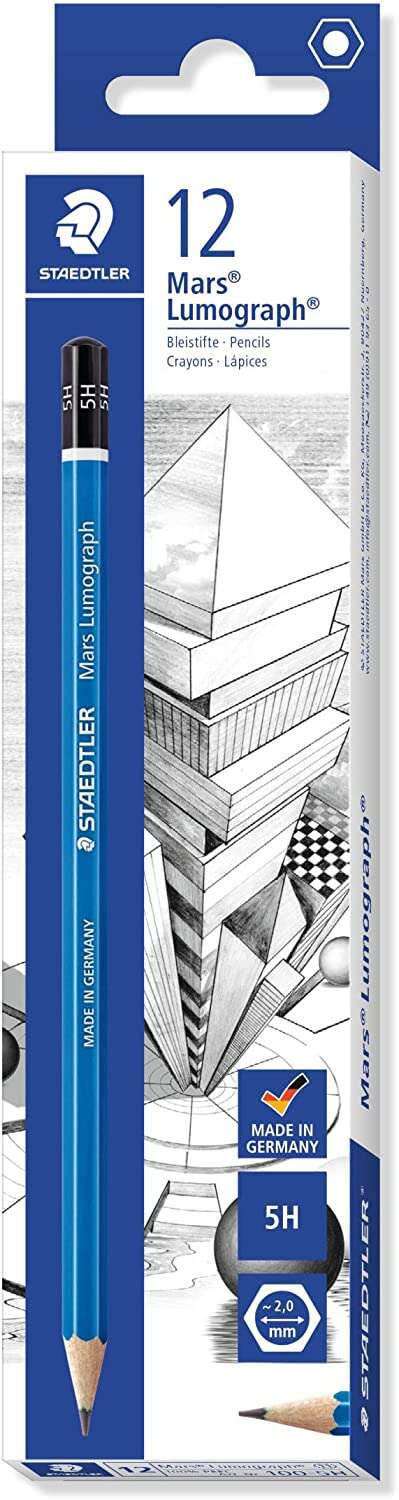 Staedtler Mars Lumograph 100 Matita di grafite esagonale - Miniera 5H - Resistente alla rottura - Legno proveniente da foreste sostenibili