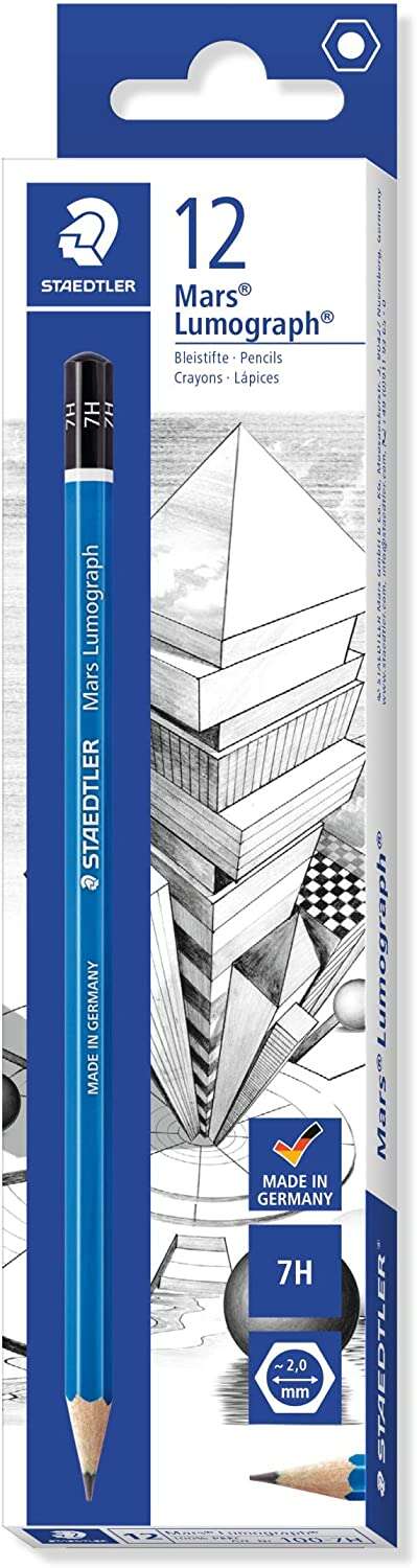 Staedtler Mars Lumograph 100 Matita a grafite esagonale - Minuta 7H - Resistente alla rottura - Legno proveniente da foreste sostenibili