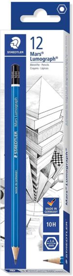 Staedtler Mars Lumograph 100 Matite di grafite esagonali - Miniera 10H - Resistenza alla rottura - Legno proveniente da foreste sostenibili