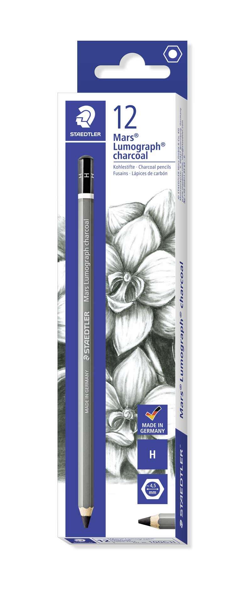 Staedtler Mars Lumograph Charcoal 100C Matita di grafite - Miniera H - Elevata percentuale di carbonio e carboncino - Legno proveniente da foreste sostenibili Staedtler Mars Lumograph Charcoal 100C Matita di grafite - Miniera H - Elevata percentuale di carbonio e carboncino - Legno proveniente da foreste sostenibili