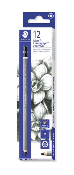 Staedtler Mars Lumograph Charcoal 100C Matita a grafite - Miniera M - Elevata percentuale di carbonio e carboncino - Legno proveniente da foreste sostenibili