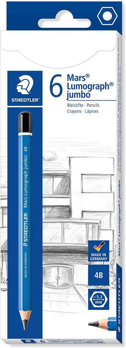 Staedtler Mars Lumograph Jumbo 100J Matita a grafite - Miniera 4B - Finiture metalliche - Diametro miniera 5