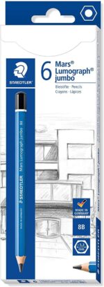 Staedtler Mars Lumograph Jumbo 100J Matita di grafite - Miniera 8B - Finiture metalliche - Diametro miniera 5