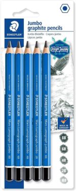 Staedtler Mars Lumograph Jumbo 100J Confezione da 5 matite di grafite - Finiture metalliche - Diametro della mina 5