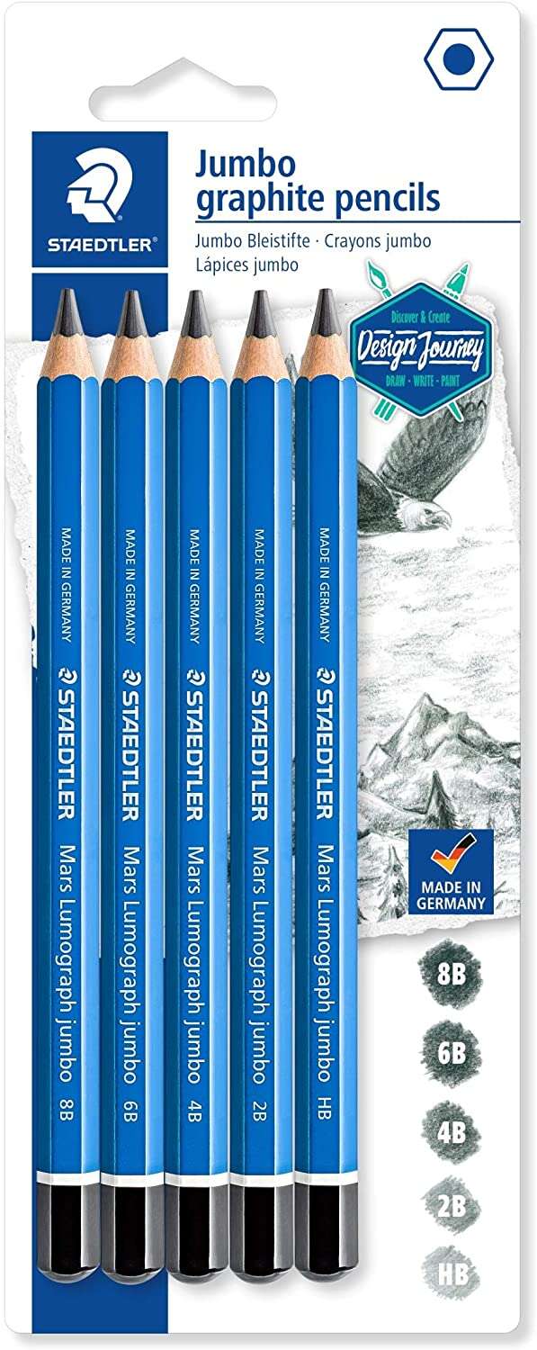 Staedtler Mars Lumograph Jumbo 100J Confezione da 5 matite di grafite - Finiture metalliche - Diametro della mina 5