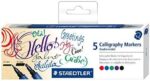 Staedtler 3002 Confezione da 5 pennarelli a doppia punta per calligrafia - Inchiostro a base d'acqua - Colori assortiti