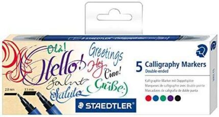 Staedtler 3002 Confezione da 5 pennarelli a doppia punta per calligrafia - Inchiostro a base d'acqua - Colori assortiti