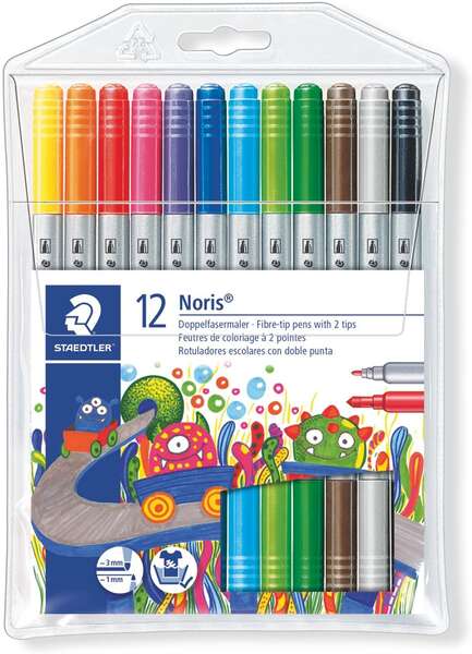 Staedtler Noris 320 Confezione da 12 pennarelli a doppia punta - Resistenti alla pressione - Colori assortiti