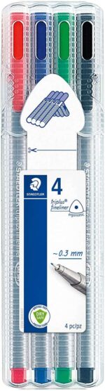Staedtler Triplus Fineliner 334 Confezione da 4 pennarelli a punta fine - Tratto circa 0
