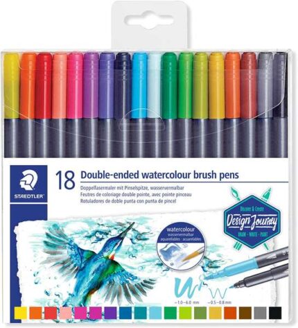 Staedtler 3001 Confezione da 18 pennarelli acquerellabili a doppia punta - Colori assortiti