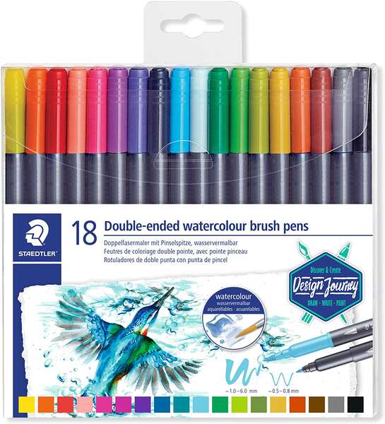 Staedtler 3001 Confezione da 18 pennarelli acquerellabili a doppia punta - Colori assortiti
