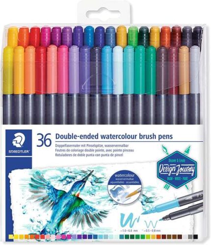 Staedtler 3001 Confezione da 36 pennarelli acquerellabili a doppia punta - Colori assortiti