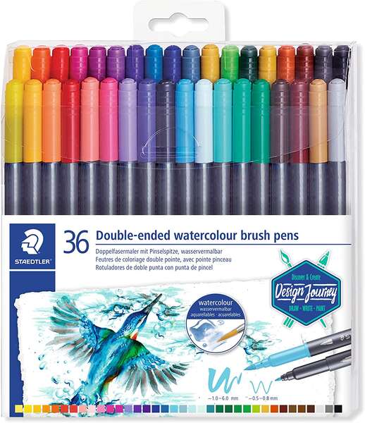Staedtler 3001 Confezione da 36 pennarelli acquerellabili a doppia punta - Colori assortiti