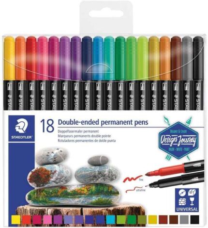 Staedtler 3187 Confezione da 18 pennarelli indelebili a doppia punta - Resistenti all'acqua - Asciugatura rapida - Colori assortiti