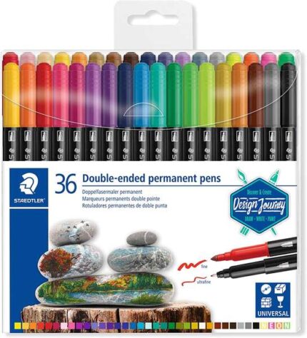 Staedtler 3187 Confezione da 36 pennarelli permanenti a doppia punta - Resistenti all'acqua - Asciugatura rapida - Colori assortiti