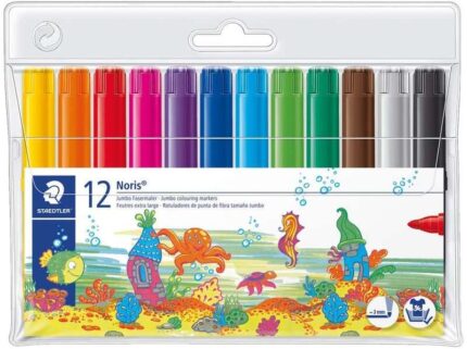 Staedtler Noris 340 Confezione da 12 pennarelli di grandi dimensioni - Tratto di circa 3 mm - Facilmente lavabili - Inchiostro a base d'acqua - Colori assortiti