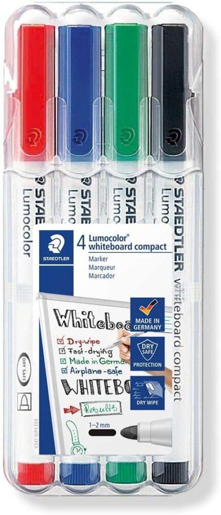 Staedtler Lumocolor Whiteboard Compact 341 Confezione da 4 pennarelli per lavagna bianca - Asciugatura rapida - Colori assortiti