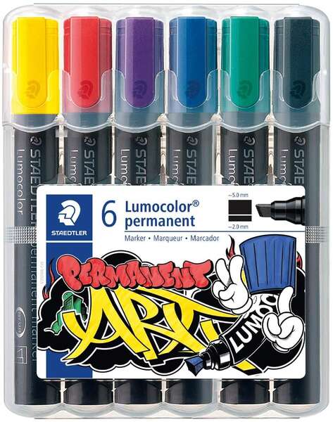 Staedtler Lumocolor 350 Confezione da 6 pennarelli permanenti - Punta smussata - Colori assortiti