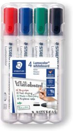 Staedtler Lumocolor 351 Confezione da 4 pennarelli per lavagna bianca - Asciugatura rapida - Colori assortiti
