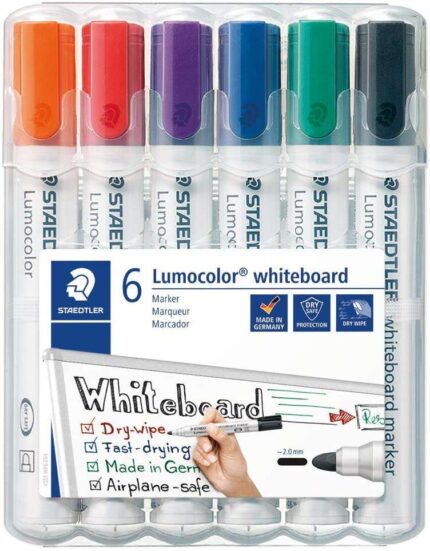 Staedtler Lumocolor 351 Confezione da 6 pennarelli per lavagna bianca - Asciugatura rapida - Colori assortiti