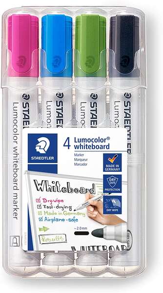 Staedtler Lumocolor 351 Confezione da 4 pennarelli per lavagna bianca - Asciugatura rapida - Colori assortiti